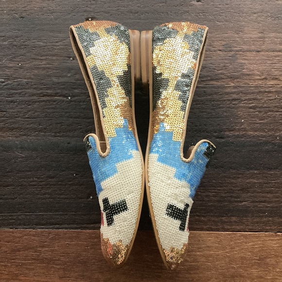 Steve Madden Smoking Shoes Sequin Ikat Bow Tie Flats Formal Pride 8.5 - Picture 2 of 9